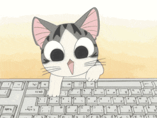 Cartoon cat on a keyboard